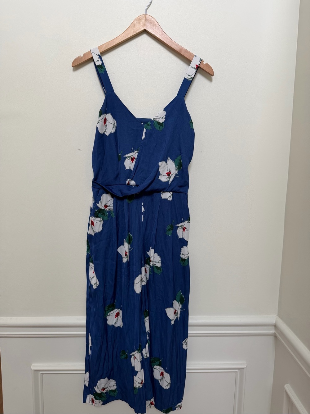 a new day Blue Floral Jumpsuit with White & Green Print